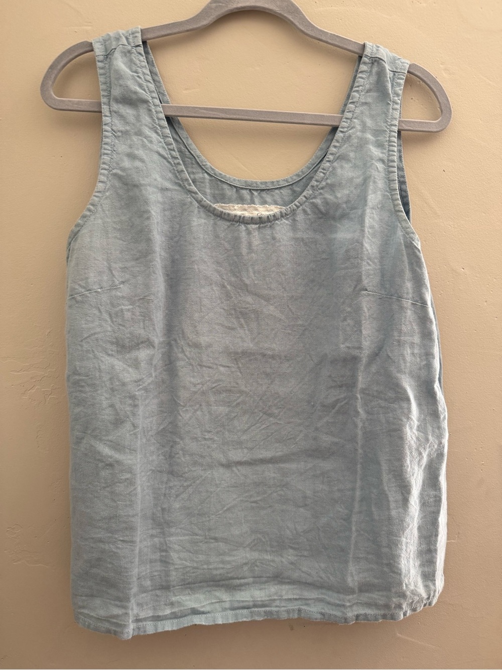 notPERFECTLINEN Pale Blue Linen Scoop Neck Tank